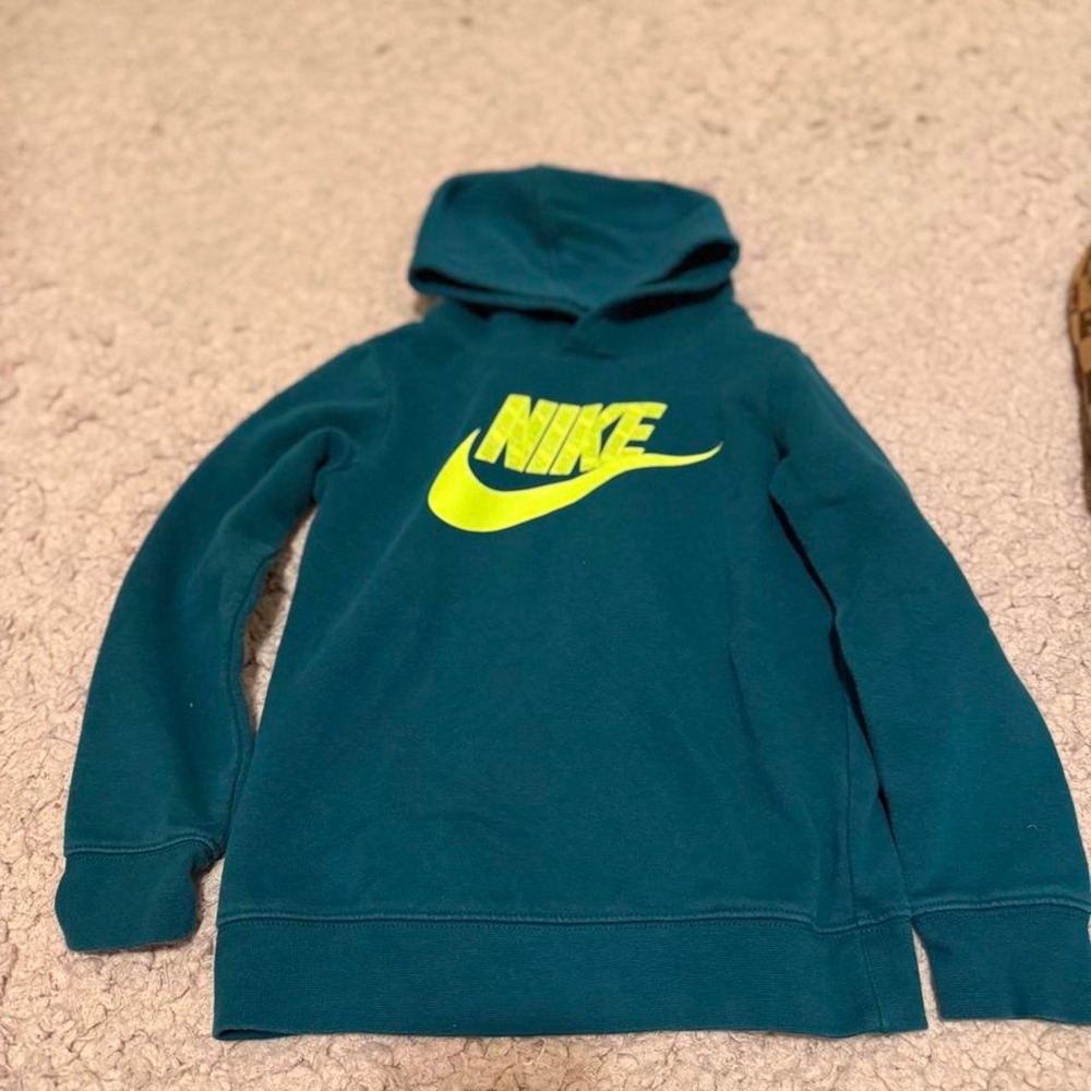 Teal green and yellow swoosh Nike hoodie 5-6